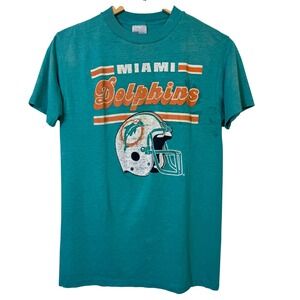 Vintage‎ Miami Dolphins T Shirt 80s 90s Garan Made in USA Teal *Read!